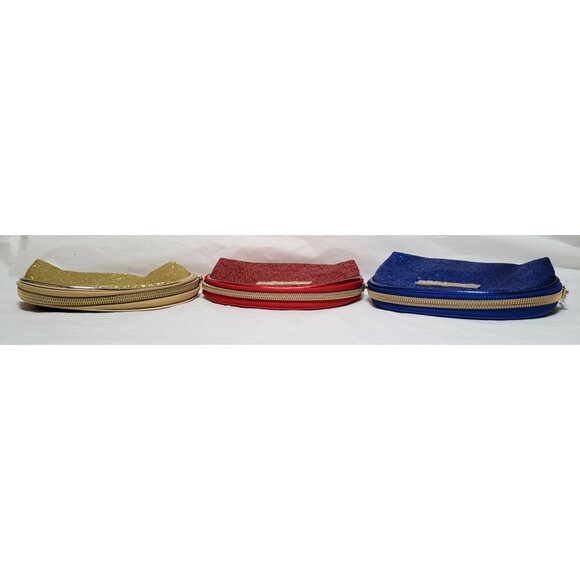 Lot of 3 SeneGence Glittery Cosmetic Makeup Bags Gold Red Blue with Zip Closure - Picture 4 of 8